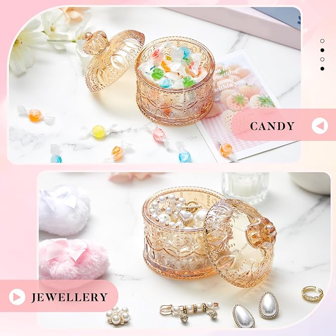 Tioncy 3 Pcs Large Body Powder Puff with Container, Soft Velour Washable Reusable Face Powder Puffs, Wet Dry Use, Makeup Crystal Case Gift for Women(Crown, Amber)