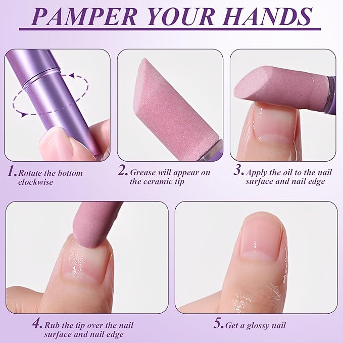 3-in-1 Cuticle Oil Pen, Cuticle Pusher Nail Oil Pen with Rotating Design, Nail Care Pen, Nail Buffer Pen for Hangnails, Dry and Damaged Nails, Moisturize Strengthen Daily Nails Care (3PCS)