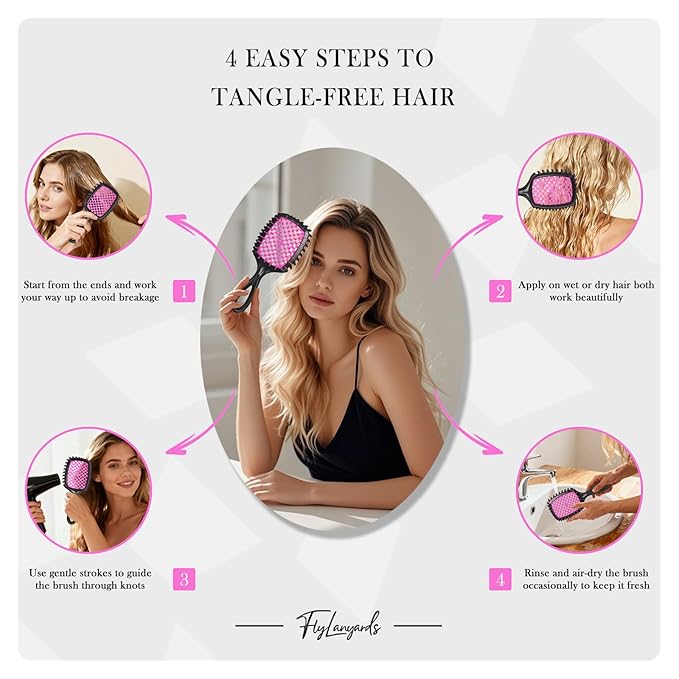 Detangler Brush – 2 Pack Vented Hair Brush for Wet/Dry Hair – Easy, Pain-Free Detangler Brush Reduces Knots & Breakage – For Curly, Straight, Thick or Fine Hair – Women, Men & Kids (Pink+Purple)