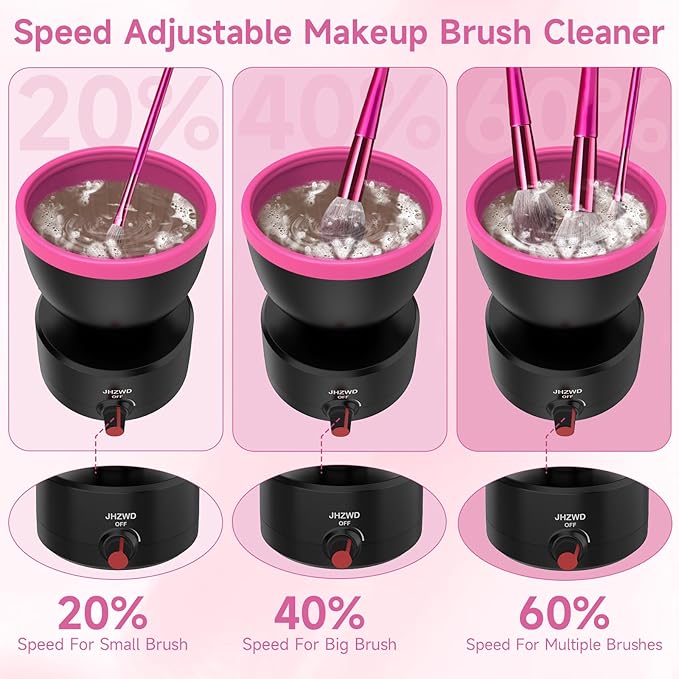 Adjustable Speed Makeup Brush Cleaner Machine, Electric Makeup Sponge Cleaner, Automatic Cosmetic Silicone Cleaning Bowl with Brush Holder Lid- Liquid Foundation, Contour, Eyeshadow, Blush Brush