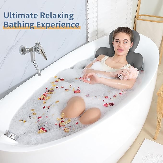 Bath Cushion, Full Body Bathtub Pillow with 160 Suction Cups, Bath Mat for Head and Neck Support, with Laundry Bag (Dark Gray, 51" x 16")