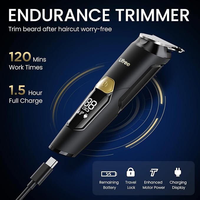 Ufree 3-in-1 Beard Trimmer for Men, Valentine Gifts for Men, IPX6 Waterproof Men's Electric Razor Shaver for Mustache, Professional Hair Trimmer Clippers, Type-C Body Grooming Kit