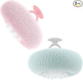 2 Pcs Soft Sunflower Suction Cup Bath Ball Bath Body Brush Exfoliating Mesh Bath Sponge Cleaning Scrubber Bath Sponge Brush with Comfortable Non-Slip Handle (Blue + Purple)