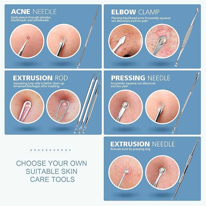 Teenitor 7 in 1 Pimple Popper Tool Kit - Blackhead Remover, Pimple Extractor, Comedone Extractor for Face