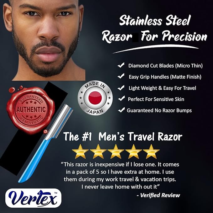 Mens Travel Shaver Razor With Case Mens Beard Shaping Tool Mustache Beards Trimmer Straight Edgers Shave Home Goatee Shaper | Straight Mustaches Edger Angles Disposable Razors Stainless Steel Blade Straightener