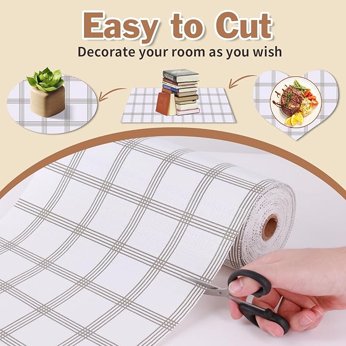 Shelf Liners for Kitchen Cabinets 17in x 20FT, Non Adhesive Drawer Liner White Square Thickened Shelf Liner Non-Slip Easy to Clean for Tool Box Refrigerator with Knife and Tape Measure