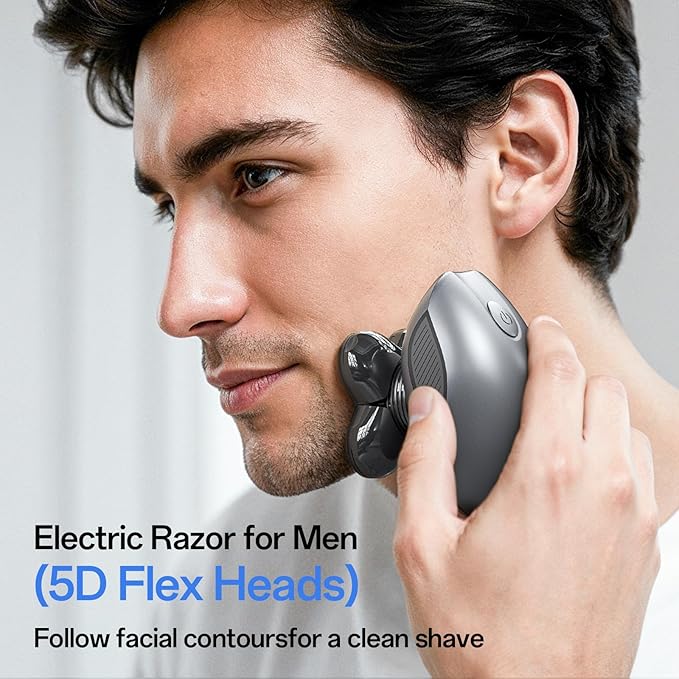 Electric Razor for Men, 5-in-1 Multi-Function Electric Shavers for Men, IPX7 Waterproof Bald Head Shaver with LED Display, Rechargeable Beard Trimmer Body Hair Trimmer, Ideal Gifts for Husband (Black)