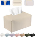 Tissue Box Cover PU Leather Tissue Holder Rectangle Facial Tissue Case Tissue Box Organizer Dispenser for Bathroom, Kitchen, Home, Office, Tabletop (OffWhite, Tall)