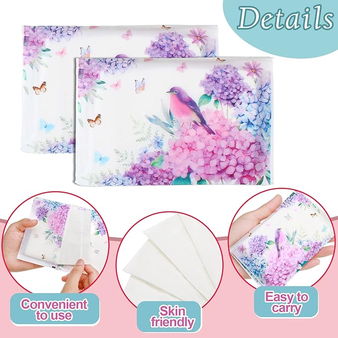 Geyee 50 Packs Tissue Travel Size Facial Paper Napkins Travel Packs Disposable Pocket Tissues for Wedding Guest Traveling School Purse Home Supplies, 500 Sheets 3 Ply(Hydrangea)