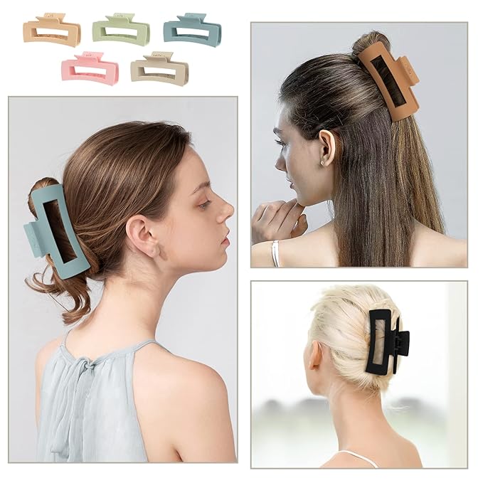 Mandydov 8 Pcs Large Hair Claw Clips 4.1 Inch Non-slip Big Square Matte Claws for Women, Strong Hold Banana Clips for Thick Thin Hair