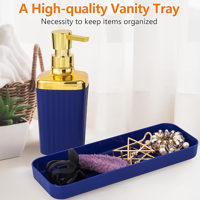 Bathroom Accessory Set,9 Pieces Navy Blue Bathroom Accessories Set with Trash Can, Toothbrush Holder, Soap Dispenser, Toothbrush Cup, Vanity Tray, Soap Dish, Toilet Brush, Qtip Holder
