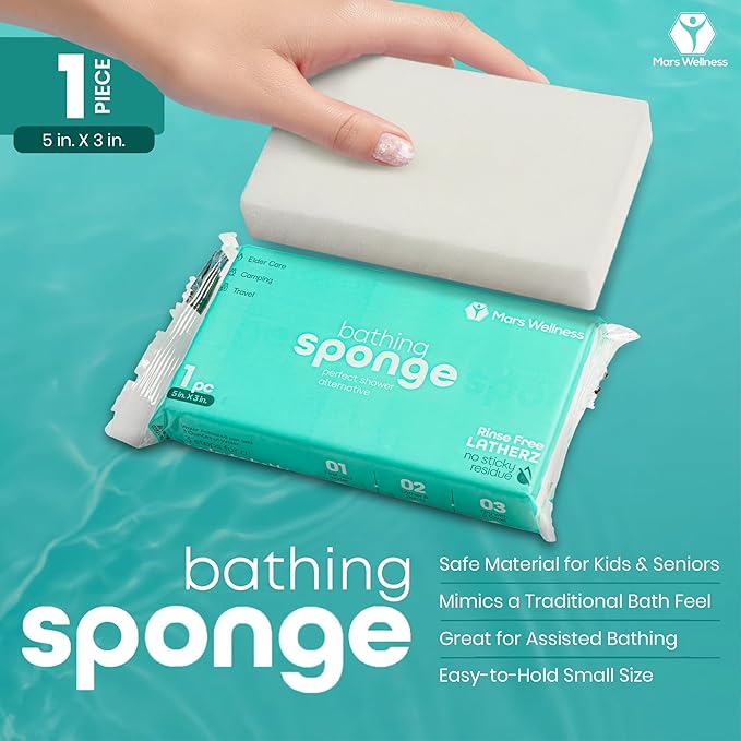 Latherz No Rinse Washing/Bathing Sponges - 5 Pack - Just Add Water - Shower Cleansing Soft Sponge - Soft on Skin for Sensitive Skin - Soap Infused Dry Shower