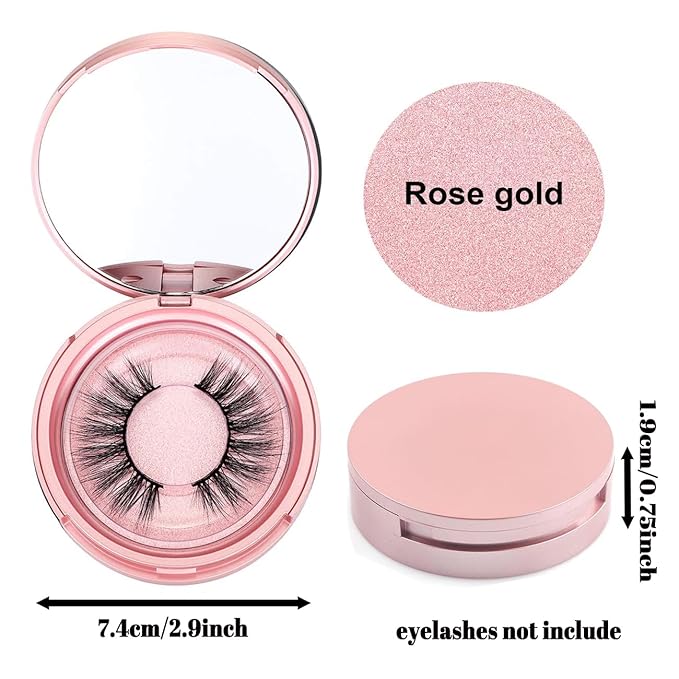 2 PCS Eyelash Storage Case with Mirror – 2-Layer Circle Lash Box, Travel-Friendly Organizer with Lash Holder & Disposable Mascara Brushes (Rose Gold)