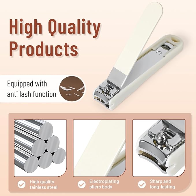 Nail Clipper Set for Men and Women, 7 Pcs Toenail Clippers, Stainless Steel Fingernail Clipper, and Travel Case Manicure Set, Gift Ideas (Beige)