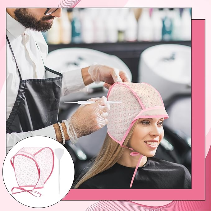 Hair Highlighting Cap Frosting Caps Kit Highlight Cap with Plastic Hooks for Hair Coloring Salon Dyeing Hairdressing Tool Kit Supplies(Pink)
