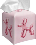 Grace Yonks Cute Tissue Box Cover Square - Pink Balloon Dog & Bow Design 5.2" PU Leather Holder for Vanity, Desk, or Bathroom Counter - Cube Case for Facial Tissues(011)