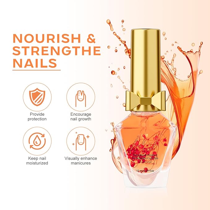 JIASHENG Cuticle Oil, Scented Cuticle Nail Oil Infused with Flowers, Hydrates, Moisturizes, Strengthens, Repairs, Revitalizing Cuticle Oils for Nails Damage Dry Cuticle, Rose, 12ml