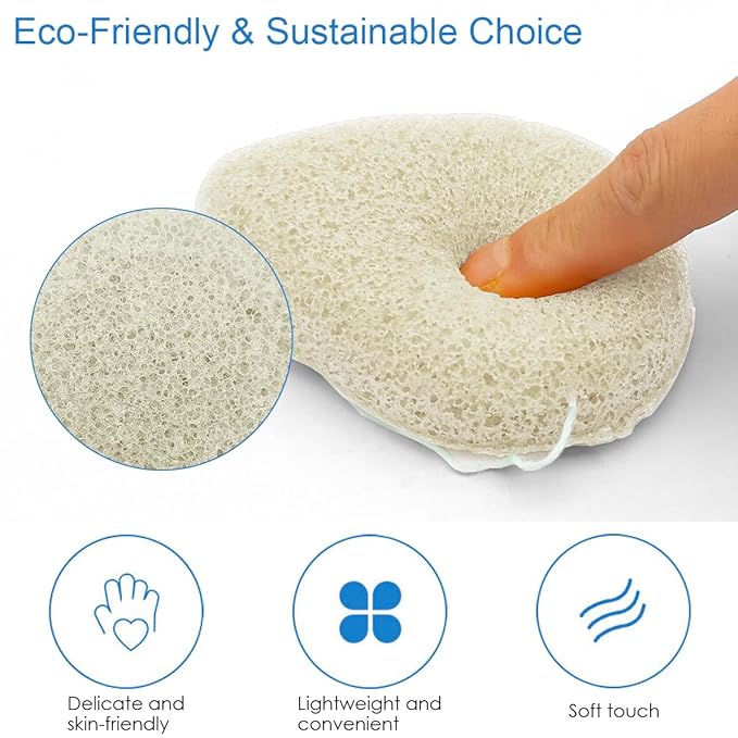White Facial Cleansing Sponge 4-Pack with Box | SourceTon Soft Plant-Based Face Scrubber Exfoliator | Gentle Facial Sponge for Deep Pore Cleansing & Daily Exfoliating Pads for All Skin Types