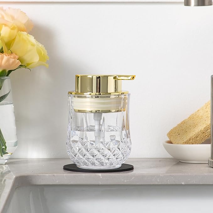 Glass Soap Dispenser,Bathroom Hand Liquid Soap Dispensers,Refillable Dish Soap Dispenser for Gold Pump,Lotion Dispenser for Bathroom,Kitchen (Clear/Gold Liquid Pump)