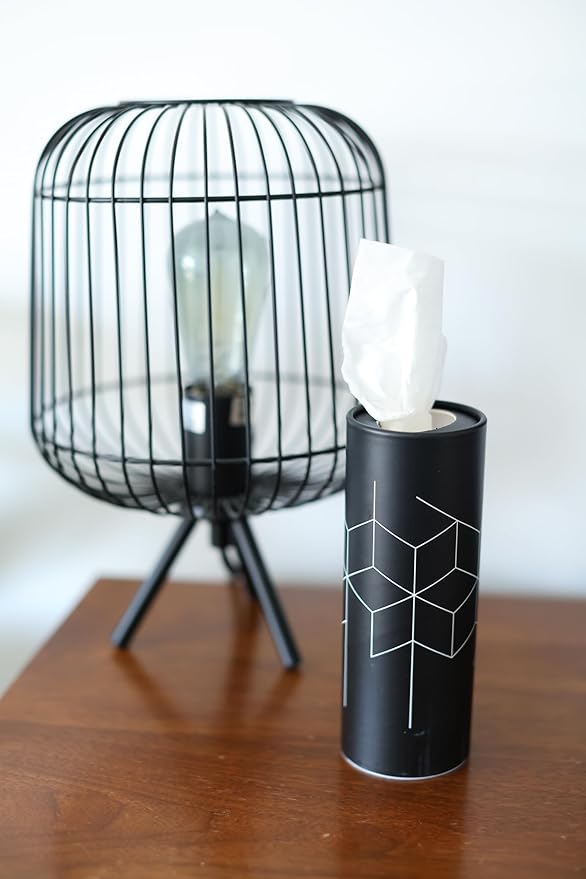 Cylinder Car Facial Tissue Holder, 5 Pack, 50 Tissues Per Cylinder, with Easy Open Lid, 3-Ply Tissues for Your car, Home and Office. Geometric Patterns (Geometric Patterns)