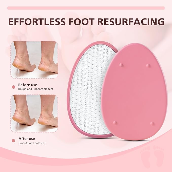 BALUCA Glass Foot File Callus Remover for Feet - Nano Glass Foot Scraper Scrubber Dead Skin Removal for Cracked Heels,Professional Pedicure Tool for Home, Salon, and Travel (Pink)