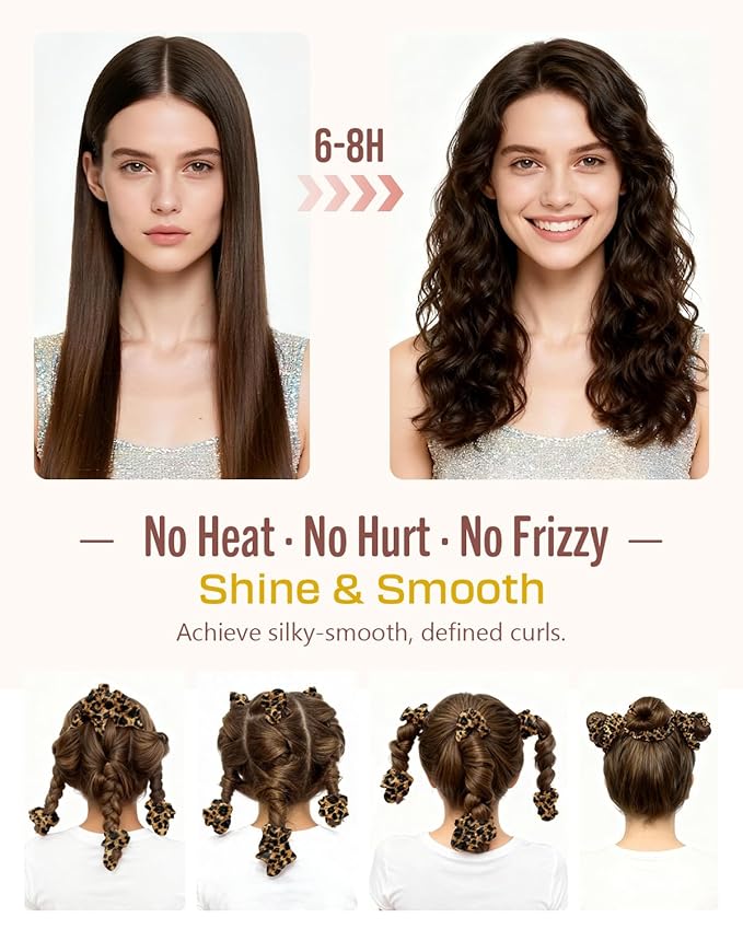 BONNET QUEEN Heatless Hair Curler Set (3Pcs), Heatless Curls Overnight with Satin Hair Rollers, All-in-One Curling Rod for Hair Curlers to Sleep In, Leopard(For Tight Curls)
