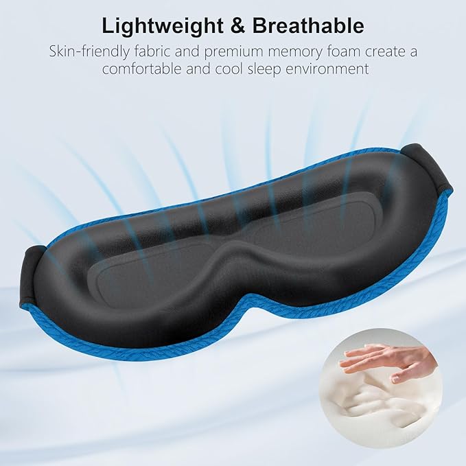 Gritin 100%Blackout Sleep Eye Mask for Women Men,Zero Eye Pressure Sleeping Mask-Ergonomic Design 3D Cutout Eye Movement and Eyelash Friendly Night Blindfold,Soft&Comfortable for Sleeping-Pacific Blue
