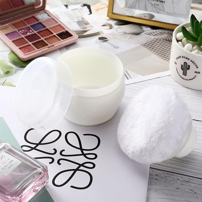 Cunhill 4 Pcs Body Powder Puff and Container Portable Body Powder Container with Puff Case Soft Washable Reusable Face Wet Dry Makeup for Baby Women Dusting Bath Travel Home Use