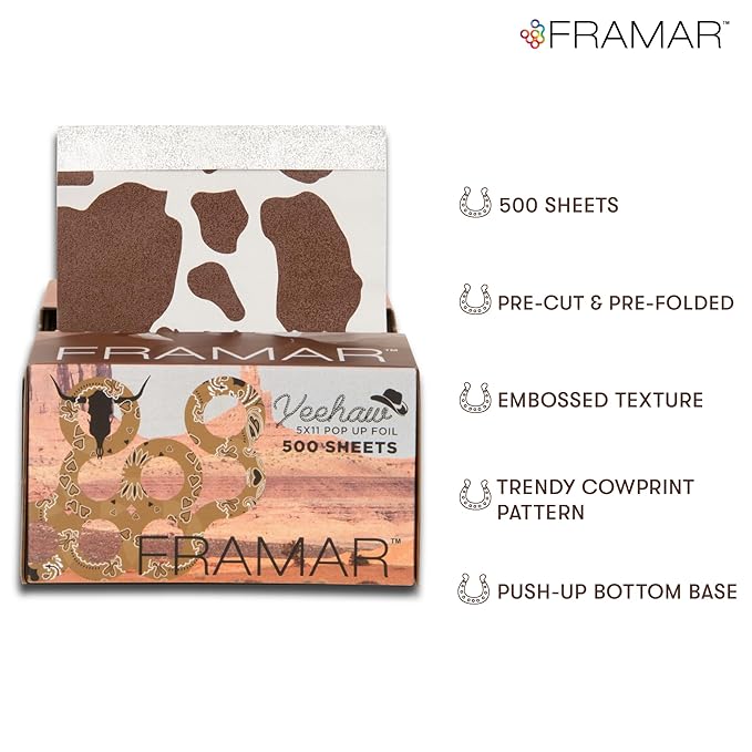 FRAMAR Yeehaw Hair Foils For Highlighting - Pop Up Hair Foil For Hair Highlighting, Highlight Foils For Hair, Aluminum Foil Sheets, Salon Foils For Hair Stylist, Non Slip 500 Pop Up Foil Sheets
