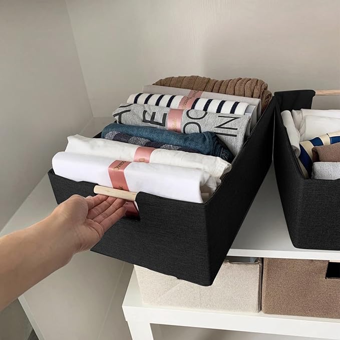Storage Bins & Fabric Storage Basket for Shelves - Decorative Baskets Storage Box Cubes Containers W/Handles for Closet Shelf Nursery Toy, Home, Office, Books,Bathroom (Black)