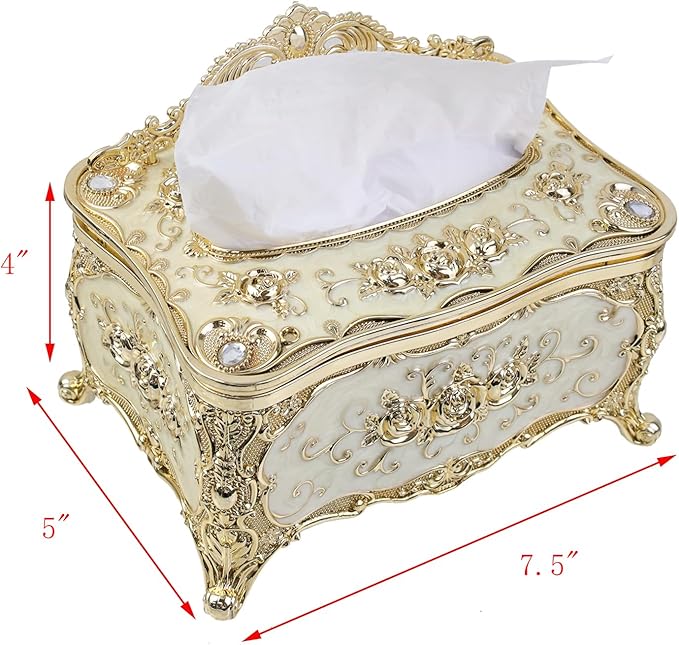 Geesatis Tissue Box Cover, Rectangle Tissue Box Holder, Rectangular Napkin Facial Tissues Holder for Bathroom Toilet Bedroom Living Room Table Desk Office Dresser, 1 Pcs Gold 7.5''x5''x4''