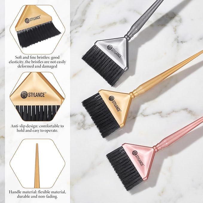 3Pcs Gold Hair Color Brush Color Applicator Brush Hair Coloring Brushes Salon Applicator Tint Brushes for Hairs Dye Professional Stylist Hairs Coloring Tool for Salon Home, Silver, Rose Gold