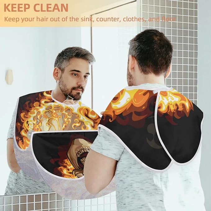 Fire Sugar Skull Beard Bib Apron,Beard Hair Catcher,Non-Stick Beard Shave Cape,Shaving Trimming Non-Stick Waterproof Grooming Gifts for Dad Men Him Boyfriend