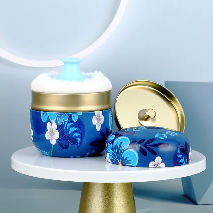 Body Powder Case with Powder Puff Powder Container Tea Canister for Baby and Adult Body Talcum Powder Tea Box (Colorful Flower)