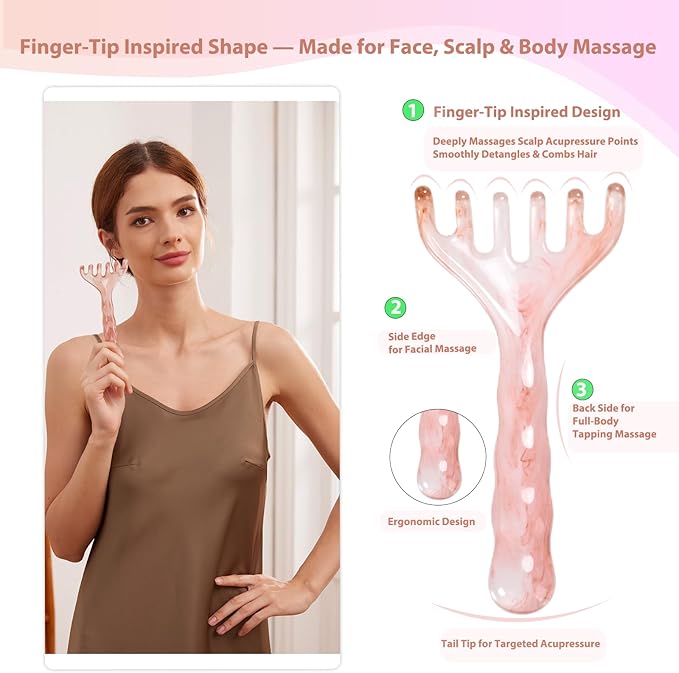 Scalp Massager Handheld Comb Resin Relax Massage Tool - Manual Relaxation Tool for Soothing Head Massage, Nose Sculpting&Jaw Lifting,Self Gifts for Women Men,Prop 65 Tested,Set of 3