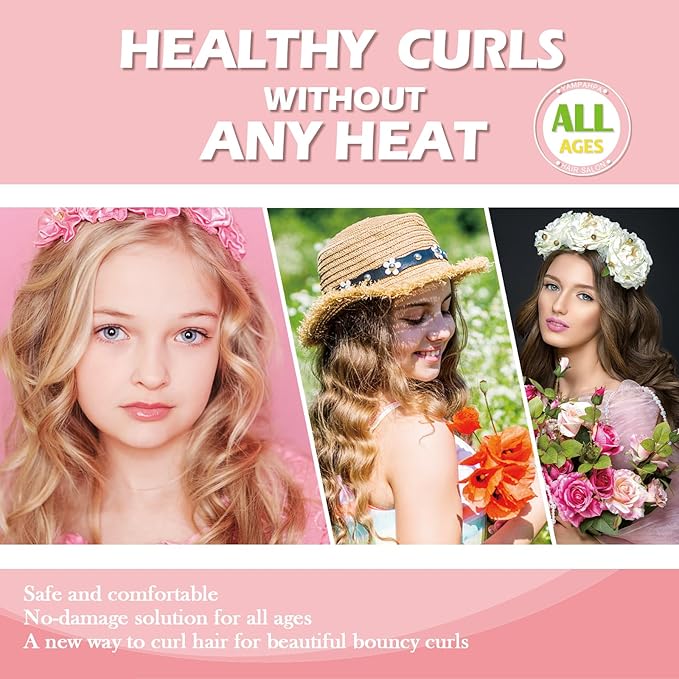 Heatless Curls Overnight Headband, 70'' No Heat Hair Curlers for Medium Long Hair, Pink