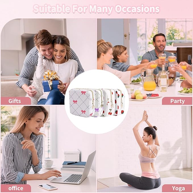 Period Bag for Women, Portable Corduroy Sanitary Napkin Storage Bag Cherry Period Pouch with Zipper, Sanitary Pads Bag Tampons Holder for Purse, First Period