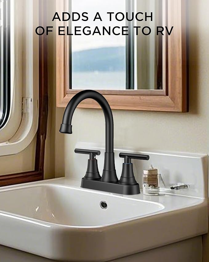 FORIOUS Matte Black Bathroom Faucets, 4 Inch Centerset Bathroom Sink Faucet 2 or 3 Hole with Pop up Drain and cUPC Hose, Two Handles Control, 360° spout for Restroom,Vanity, RV