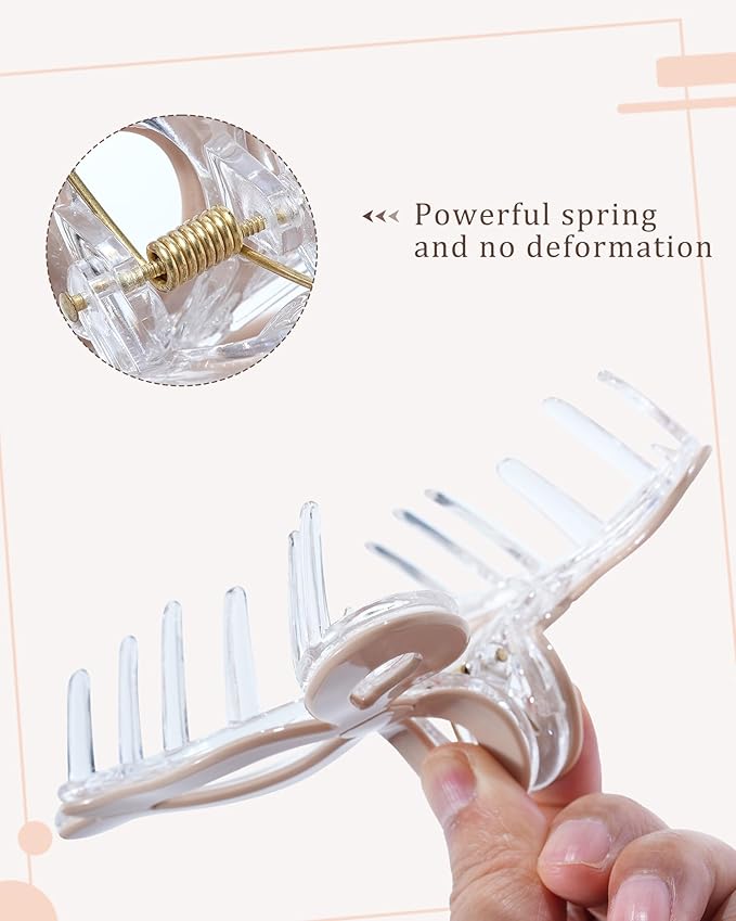 Molans 5Inch Large Hair Claw Clips 4 PCS for Women - Acrylic Hair Accessories for Thick Hair and Long Hair, Big Strong Durable Hair Applique, Oversized Non-slip Rectangle Butterfly Bow Jaw Hair Clips
