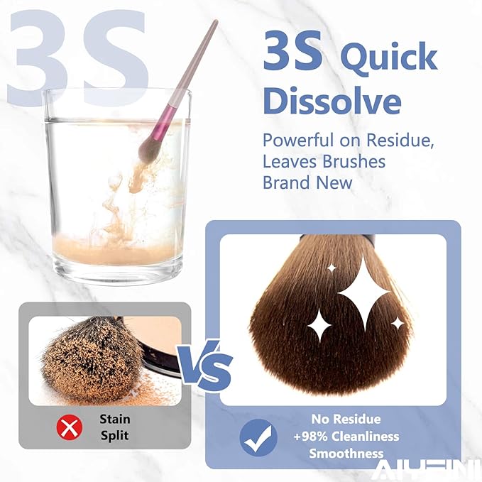 Alyfini Makeup Brush & Sponge Shampoo, Ultra Concentrated, Deep Clean Foundation/Lipstick, Professional Cleanser Solution, Efficient Dissolves Residue on Make Up Brushes/Sponges/Puff, 5.1 Fl Oz/150ml