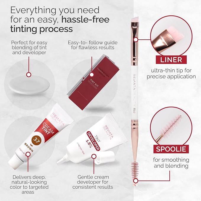 RB RENATA BEAUTY Tint Kit – Cream Hair Dye Kit with Developer and Application Brush for Spot Coloring - Covers Gray Hairs, Smudge-Proof, Long-Lasting Up to 4 Weeks, 20 Applications [Brown]