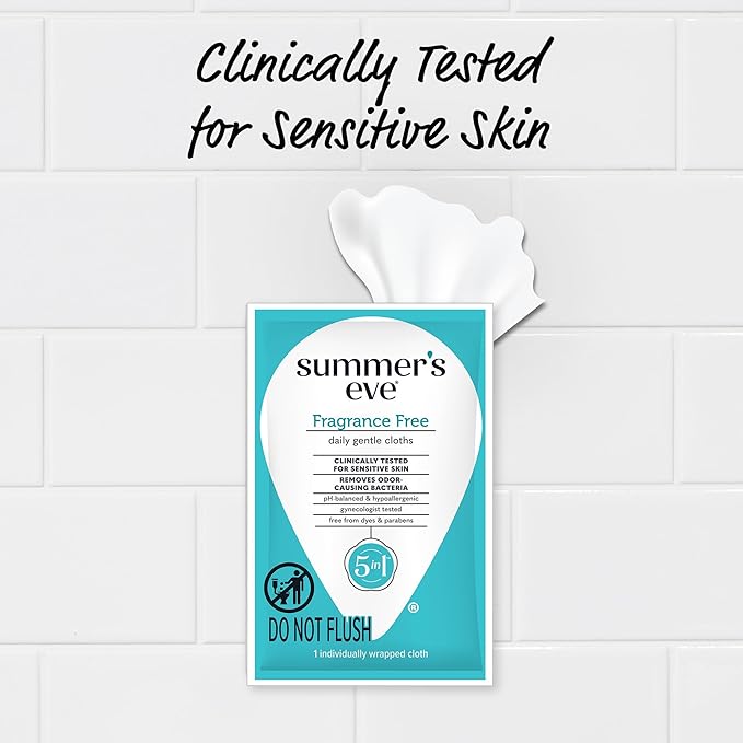 Summer's Eve Feminine Wipes, Fragrance Free, Individually Wrapped Vaginal Wipes with Gentle pH-Balanced Micellar Water Formula, Feminine Care to Help Remove Vaginal Odor, Gynecologist Tested, 12 Ct