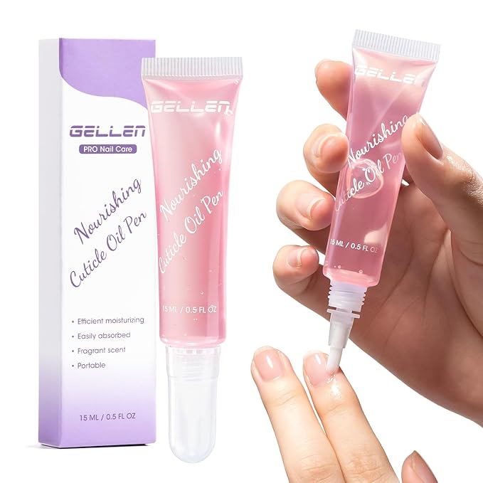 Gellen Cuticle Oil Pen Nourishing Nail Growth Oil Pen | Rich with Jojoba Oil & VE Soften Cuticles Strengthen Healthier-Looking Nails, Brush Applicator, Pro Care for Hands, Strawberry Scent