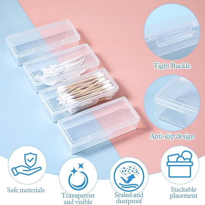 4 PCS Cotton Swab Holder for Travel, Clear Floss Pick Holder, Small Containers for Travel, Portable Storage Case for Cottons Buds Hair Ties Floss