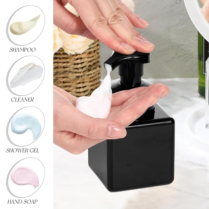 Domensi 12 Pcs Foam Pump Bottle Foaming Soap Dispenser Empty Travel Foaming Dispenser 8.5 oz Refillable Hand Soap Plastic Pump Bottle Travel Clear Container for Bathroom Vanities (Whole Black)