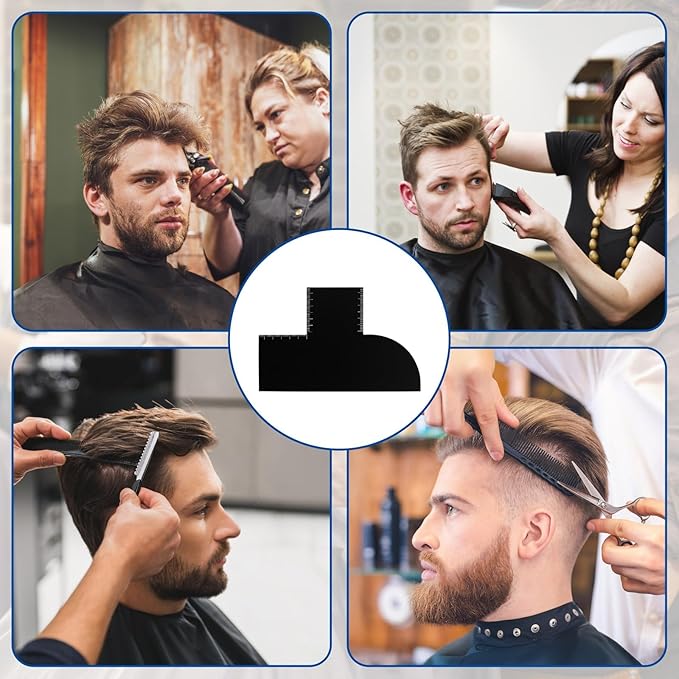 Men's Hairline Guide for Hair Cutting, Hair Trimming Tool with T-Ruler, Barber Styling Template for DIY Haircuts, Beard Lineup Tool Beard Shaping, and Neckline Enhancement Card for Barbers