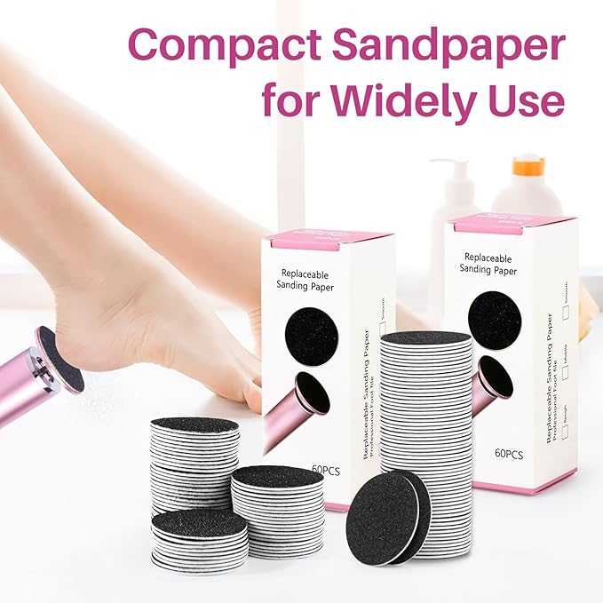 Replaceable Sandpaper for Electric Foot File: 60 Pcs/1 Box Feet Grinder for Skin and Callus Remover - 80/180 Grit Fine Sandpaper Refill Discs for Home Spa Salon