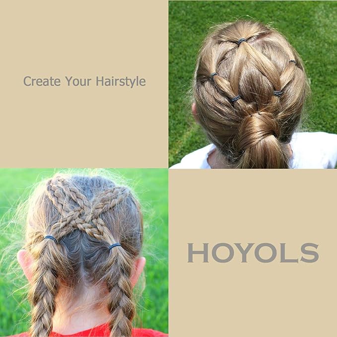 HOYOLS 3/4” Inches Black Hair Rubber Bands for Hair Ties Small Mini Elastics Bands Large Braiding Ponytail Holders for Baby Toddler Girls Kids No Damage 600pcs (M) Latex-Free
