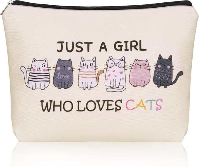 Cat Makeup Bag For Cat Lover Easter Gifts: Cosmetic Bag & Toiletry Pouch Just A Girl Who Love Cats Themd For Mom, Daughters, Friends,Teen Girl & Women.Ideal Gifts For Travel, Birthdays.
