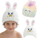 2 PCS Microfiber Hair Towel Wrap for Kids, Girls & Women,Cute Unicorn and White Rabbit Dry Hair Cap - Super Absorbent Quick Drying, Lightweight Turban Towel for Wet Hair